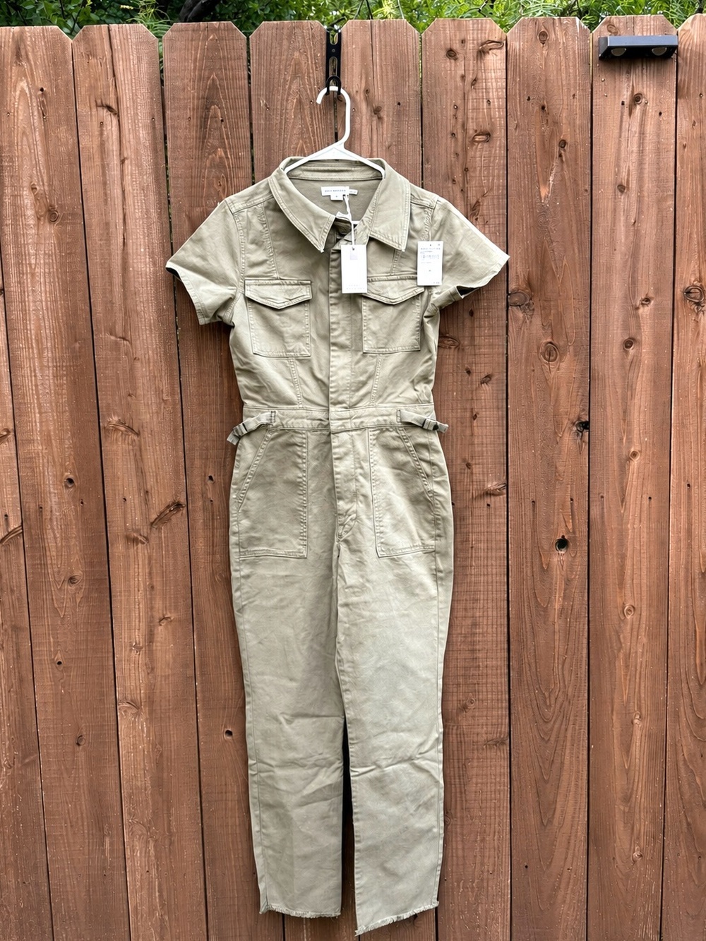 Good American Olive Short-Sleeve Utility Jumpsuit